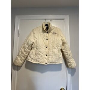 VTG Y2K Def Jam University '84 Women's Sz: XL Cream Full Zip Puffer Jacket.